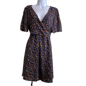 Madewell Navy and Yellow Floral Midi Dress